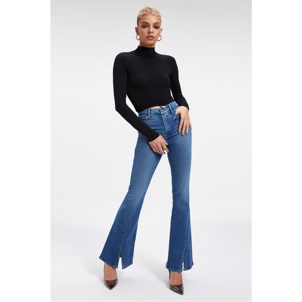 Good American Good‎ Legs Flare Jeans Twisted Slit Size 15